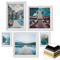 WANDBILDER 5er-Set - 50x50 cm & 20x30 cm & 40x60 cm Weißer Rahmen - Holzstege am See, Boote - Weiß, Kunststoff (40/60cm) - ArtPrintCave