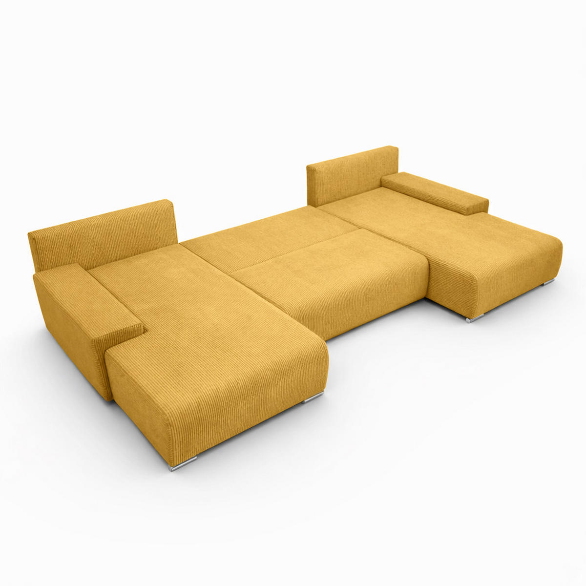 ECKSOFA U-Form Livorno Schlaffunktion Cord-Stoff Gelb - Chromfarben/Gelb, Holz/Kunststoff (348/93/188cm) - Kaiser Möbel