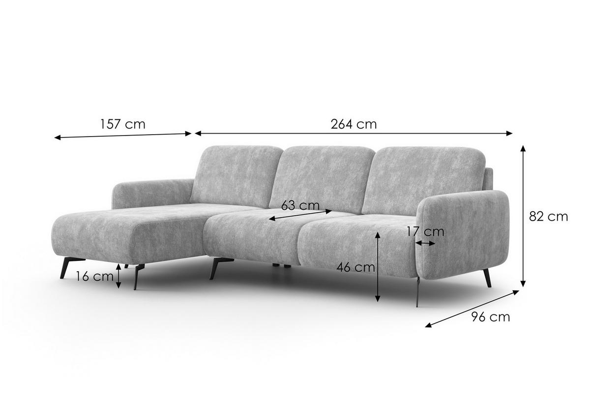 ECKSOFA FEBE 4-Sitzer LINKS, grauer Chenille-Stoff - Schwarz/Grau, Holz/Textil (264/157cm) - Wozimo