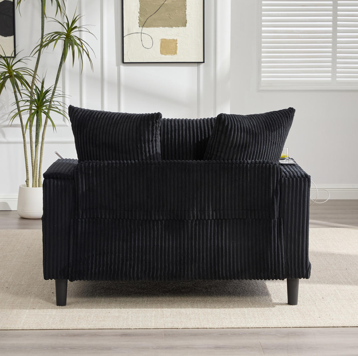 SCHLAFSOFA 129/170/70 cm aus Cord mit LED-Beleuchtung und USB-Anschluss Schwarz - Schwarz, Textil (170/70/129cm) - Modenvie