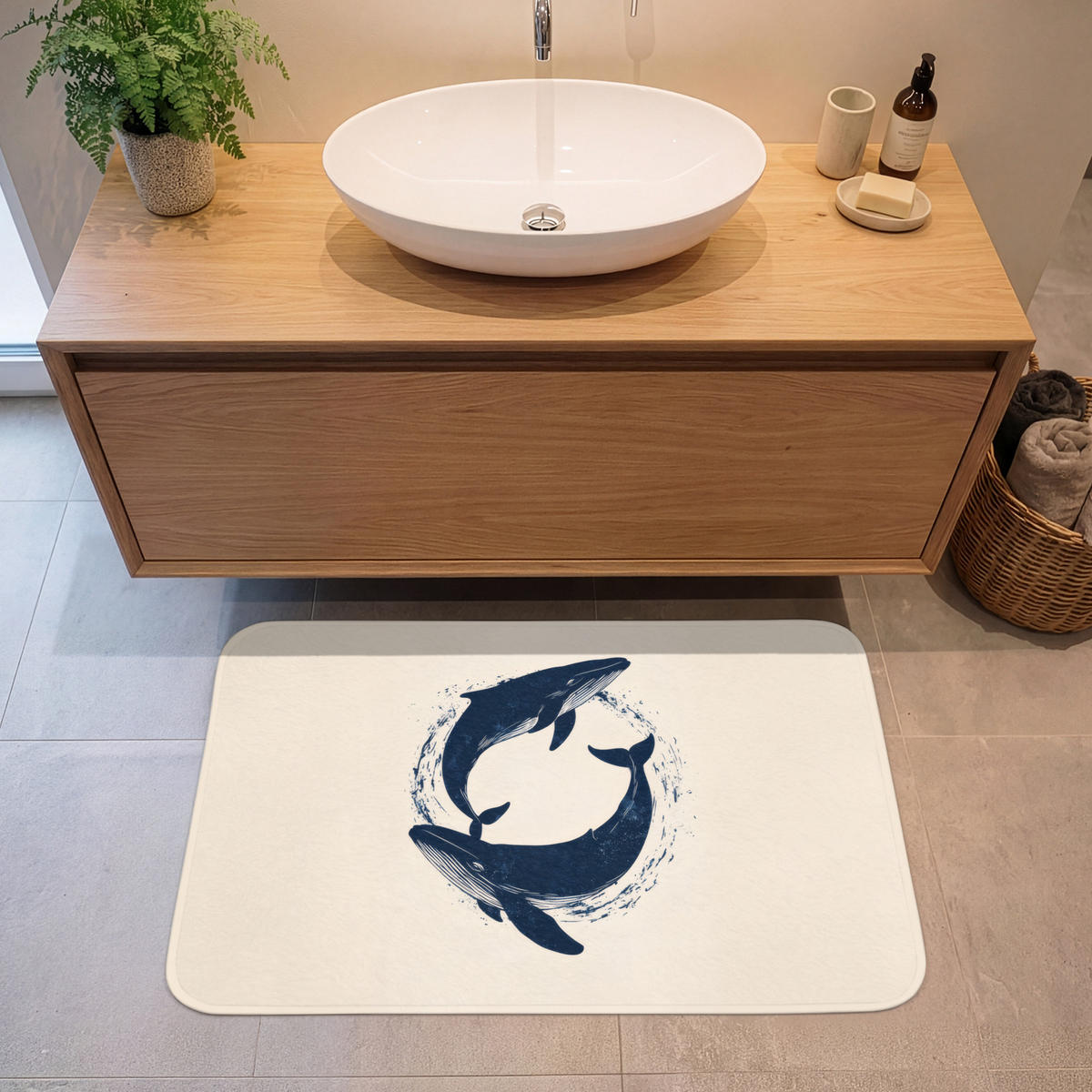 BADEMATTE Wale - Spritzer - Kreis - Dunkelblau 90x60 cm - Dunkelblau, Kunststoff/Textil (90/60cm)