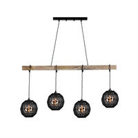 HÄNGELEUCHTE Metall Braun Holz 4-flammig - Braun, Holz (100/20/140cm) - Globo Lighting