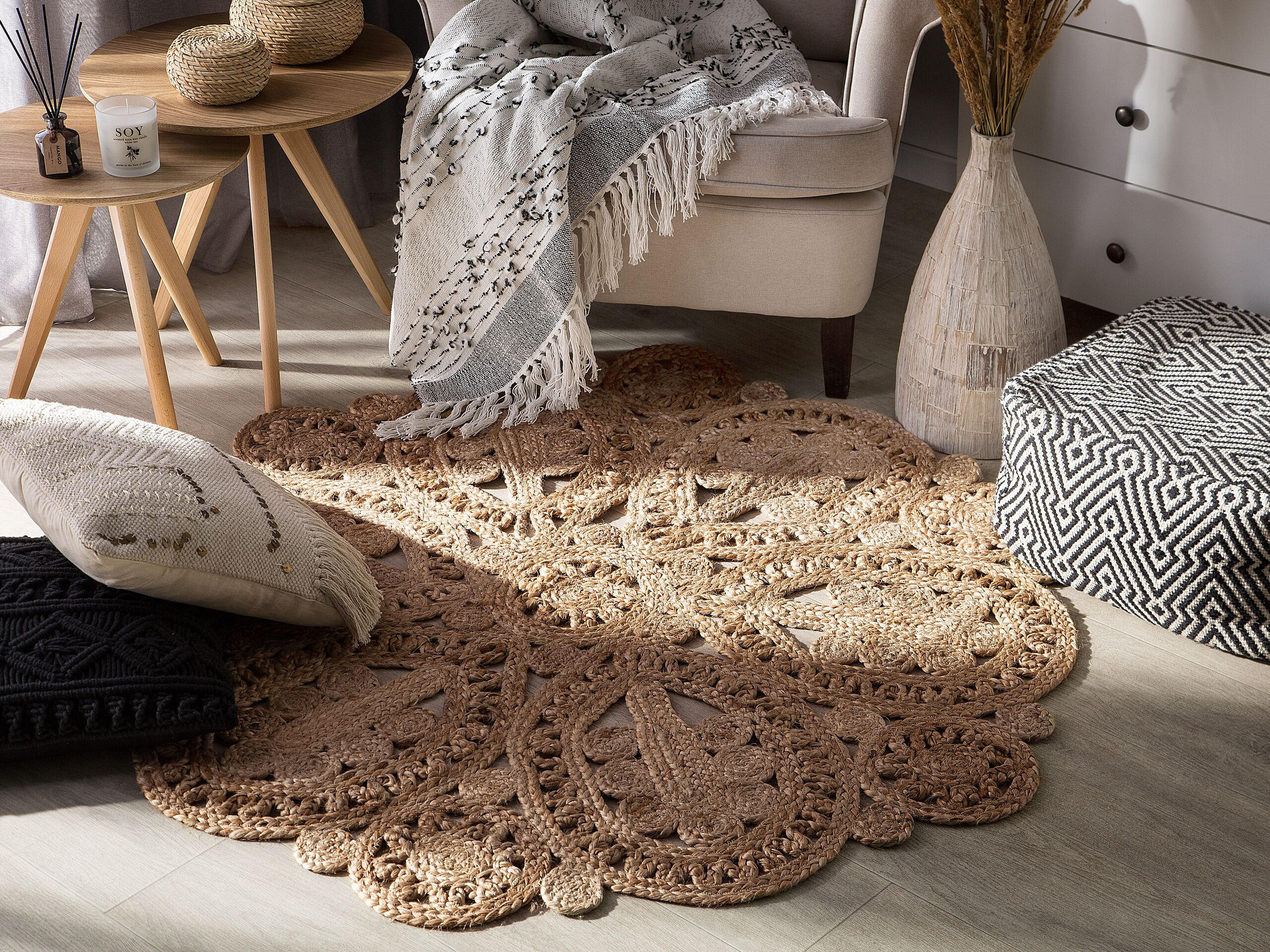 TEPPICH geflochten Bucak 120/120 cm - Beige, Naturmaterialen (120/120cm) - Beliani