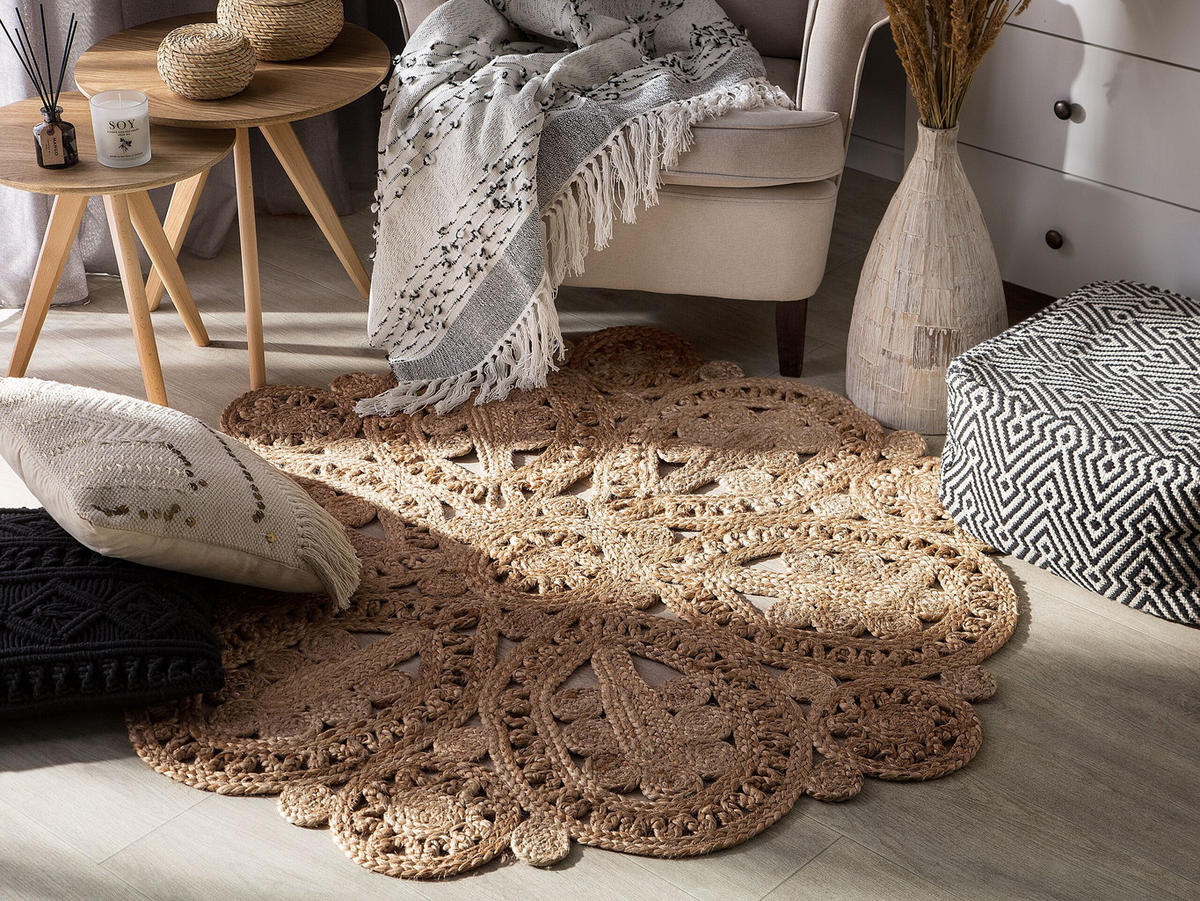 TEPPICH geflochten Bucak 120/120 cm - Beige, Naturmaterialen (120/120cm) - Beliani