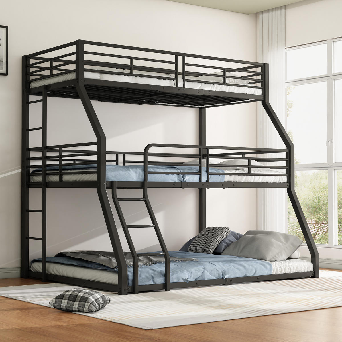 ETAGENBETT 90/200 cm Schwarz Metall mit stabilen Geländern - Schwarz, Metall (90/200cm) - OKWISH