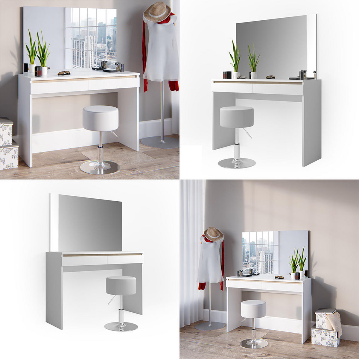 SCHMINKTISCH Emma Weiß 120 cm mit Hocker - Weiß, Holzwerkstoff (120/83/41.8cm) - Vicco
