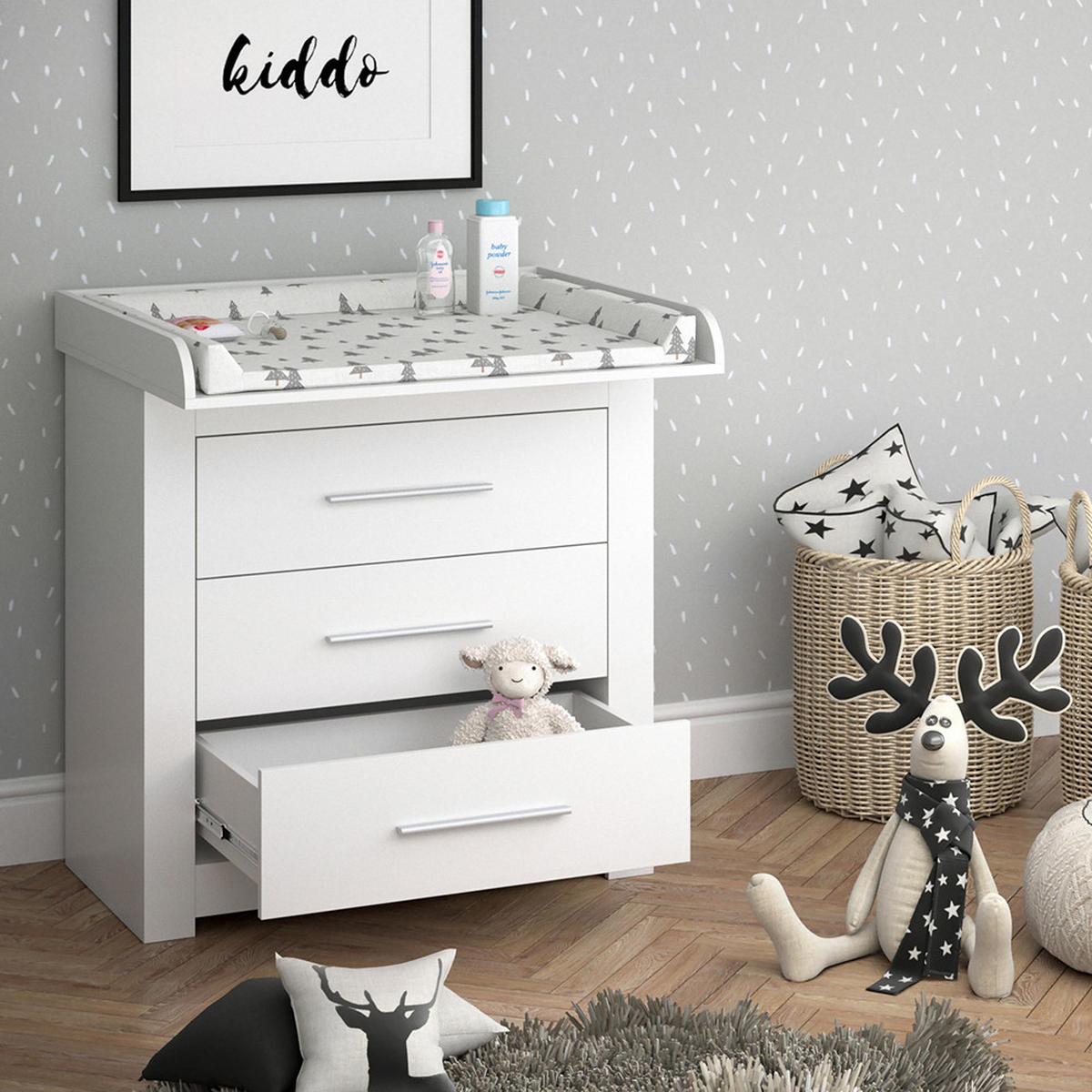 WICKELKOMMODE Miro Weiß 86.6 x 86.5 cm - Silberfarben/Weiß, Holzwerkstoff (86.6/86.5/48.5cm) - Vicco