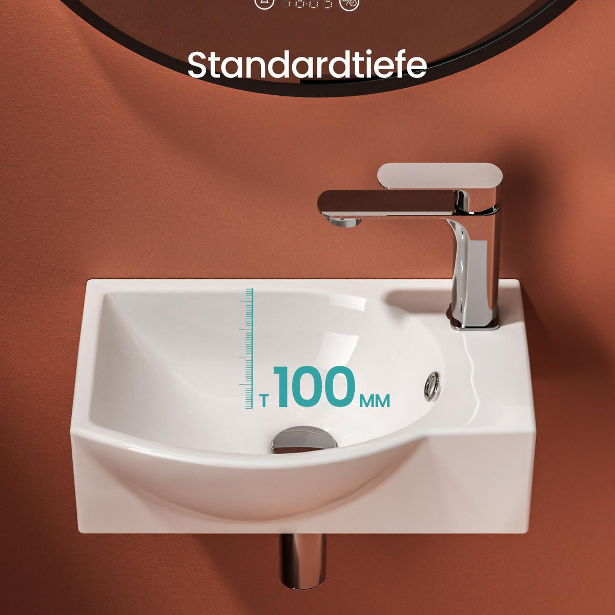 WASCHBECKEN Keramik Mit Hahnloch links Strahlend Weiß 40,5 / 28 / 14 cm - Weiß, Keramik (28/14/40.5cm) - EMKE