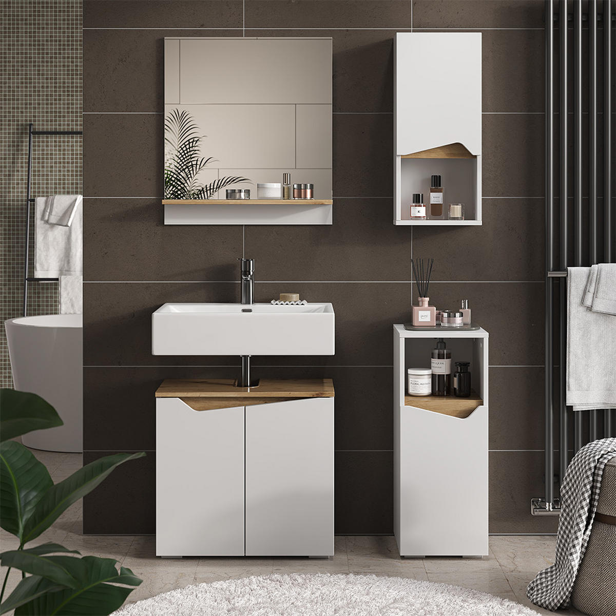 BADSCHRANK Marelle Weiß 30 x 67 cm mit Tür und offenem Fach - Weiß, Holzwerkstoff (30/67/17cm) - Vicco
