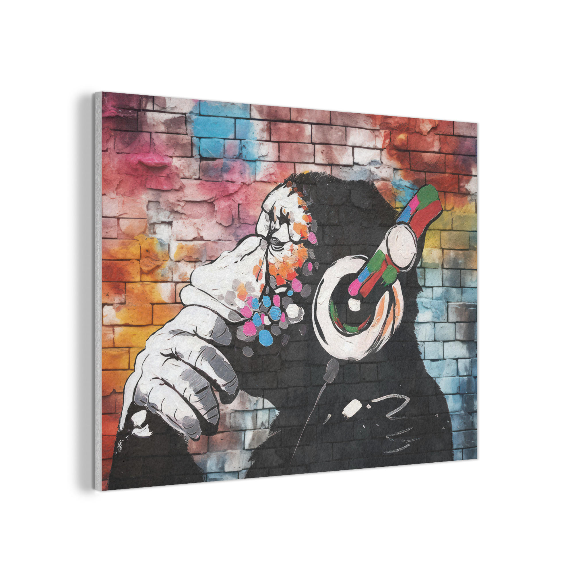 AKUSTIKPANEEL Affe - Graffiti - Musik 80x60 cm - Multicolor, Textil (80/0.9/60cm) - MuchoWow