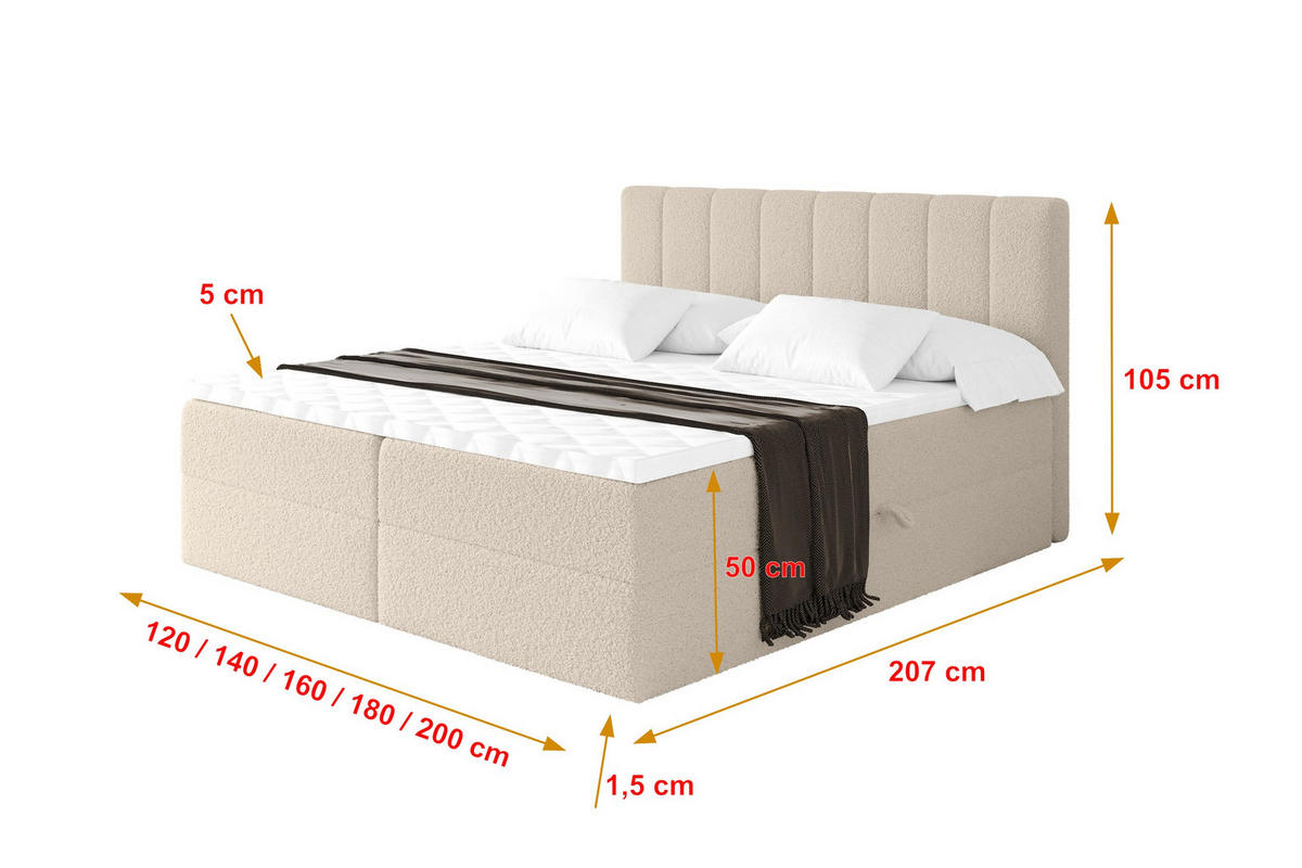 KONTINENTÁLNÍ POSTEL s matrací H4 - OTTA - 140x200 cm Tmavě béžová - kapučínová, kompozitní dřevo (140/200cm) - ALTDECOR