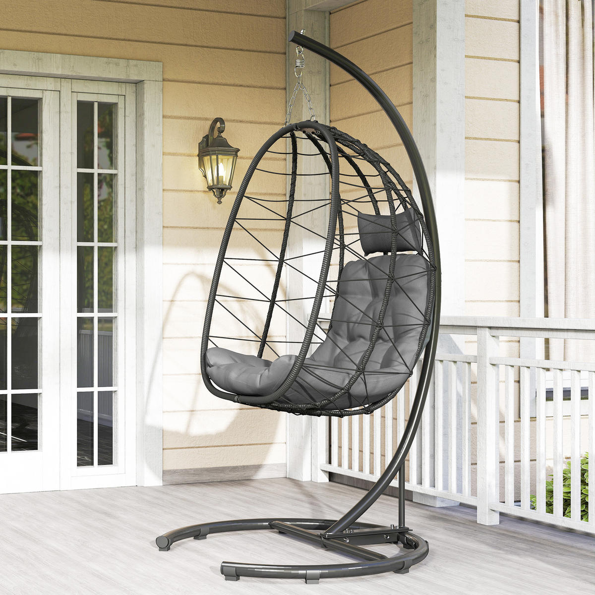 RATTAN-STUHL Schwarz 102.0/102.0/195.0cm - Schwarz, Metall (102/195/102cm)