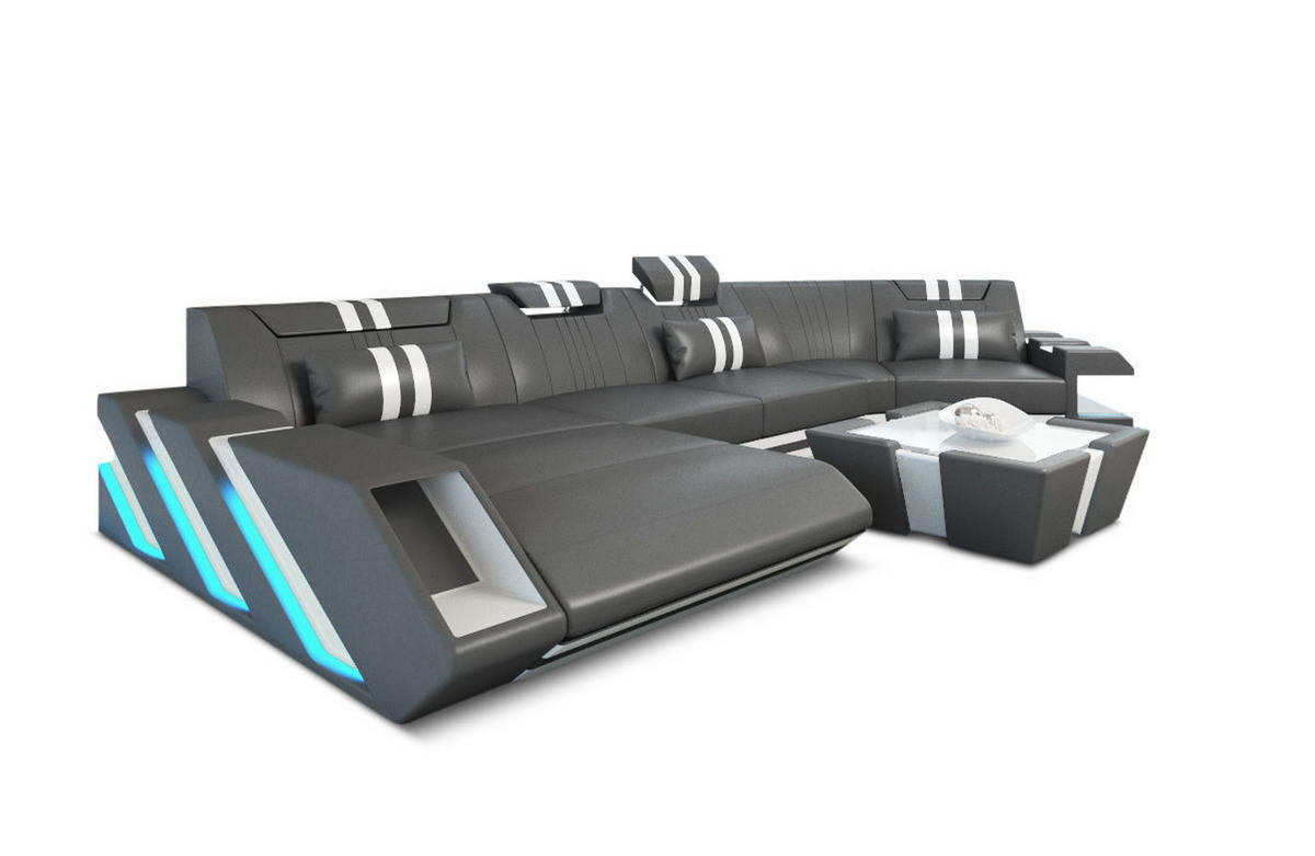 WOHNLANDSCHAFT Apollonia C - Grau, Leder (420/78/190cm) - Sofa Dreams