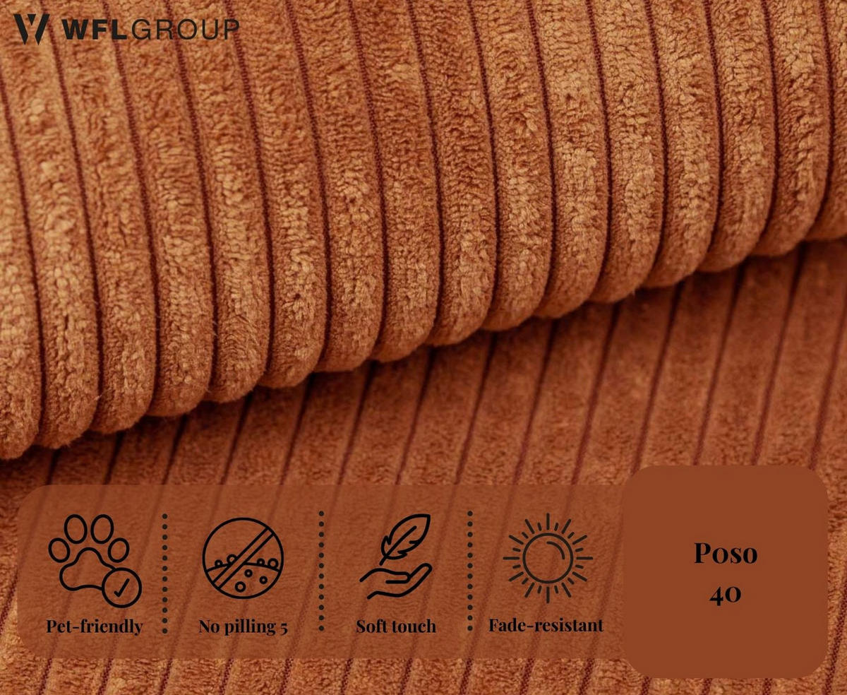 ECKSOFA Hana Loft 3-Sitzer Ecke Rechts, Cordstoff Chenille, Orange 241/80/168 cm - Schwarz/Orange, Textil/Metall (241/168cm) - WFL GROUP