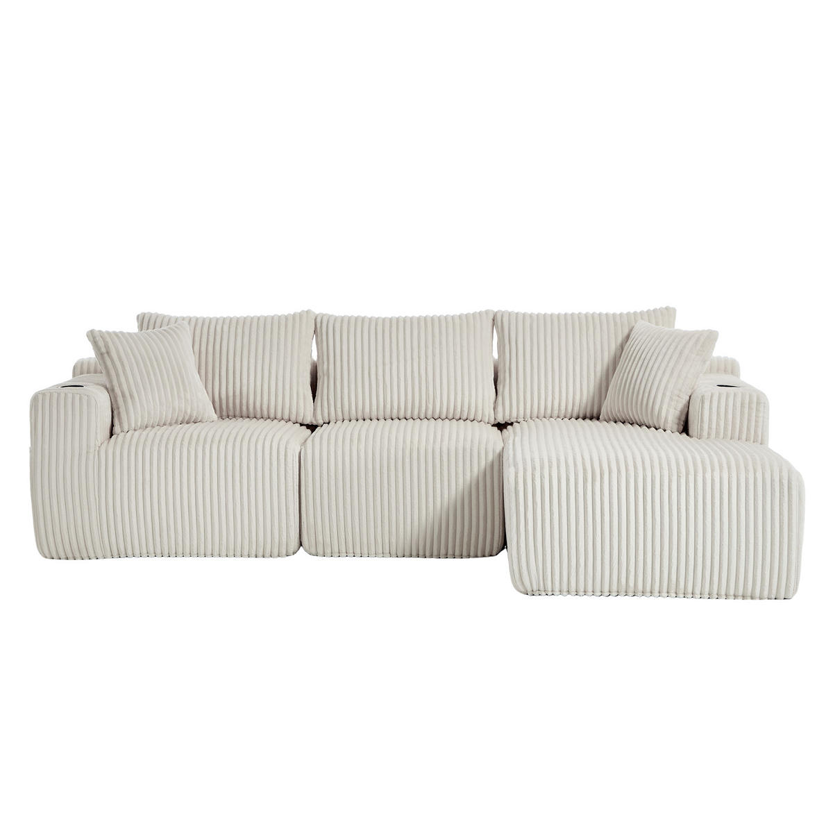 MODULARES Sofa Cord mit Chaiselongue und 2-Sitzer 257/90-160/62 cm Beige - Beige, Textil (160/257cm) - Redom