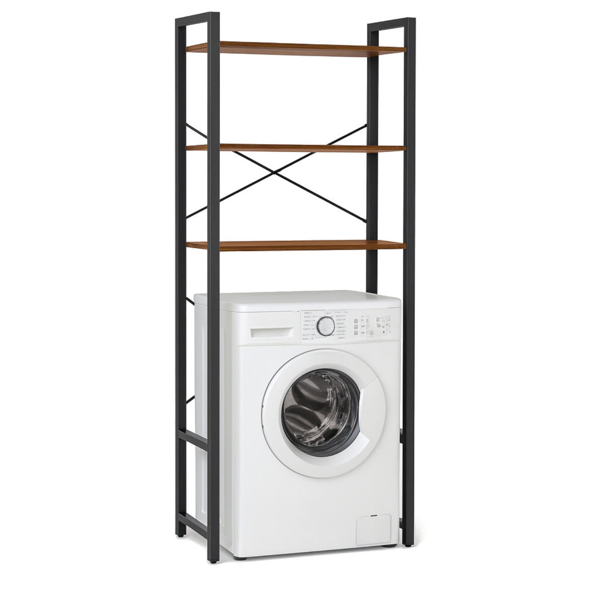 STANDREGAL Holzoptik Metall Dunkelbraun Schwarz für Waschmaschine 186×66×30 cm - Dunkelbraun/Schwarz, Holzwerkstoff/Metall (66/186/30cm) - Begryf