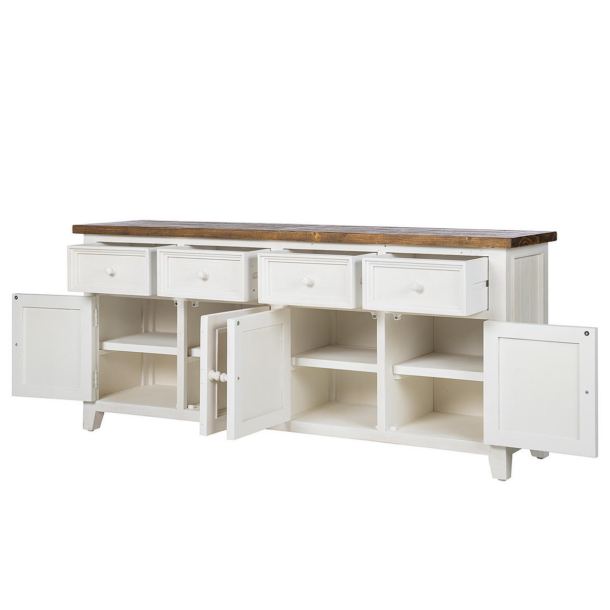 SIDEBOARD - Kiefer massiv - Weiß/Kieferfarben, Holz (180/80/45cm) - home24