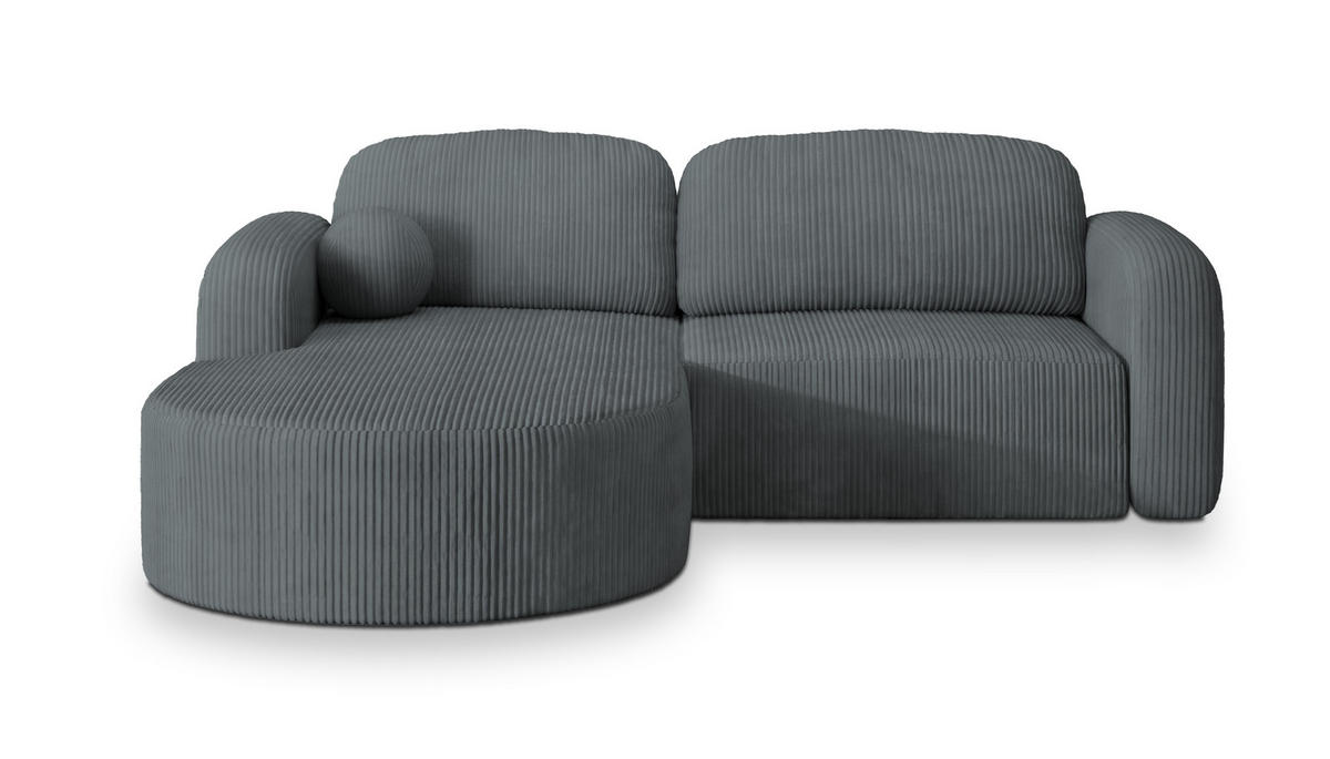 ECKSOFA AMILIA P L-S Grau Kordstoff mit Schlaffunktion - Grau, Holz (263/174cm) - MASSENO