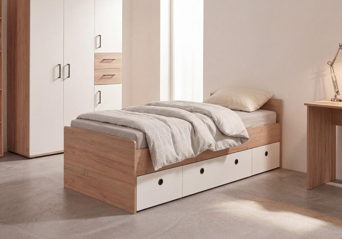 JUGENDBETT Bente 120 x 200 cm - Schwarz/Eiche Artisan, Holzwerkstoff/Kunststoff (120/200cm) - arthur berndt