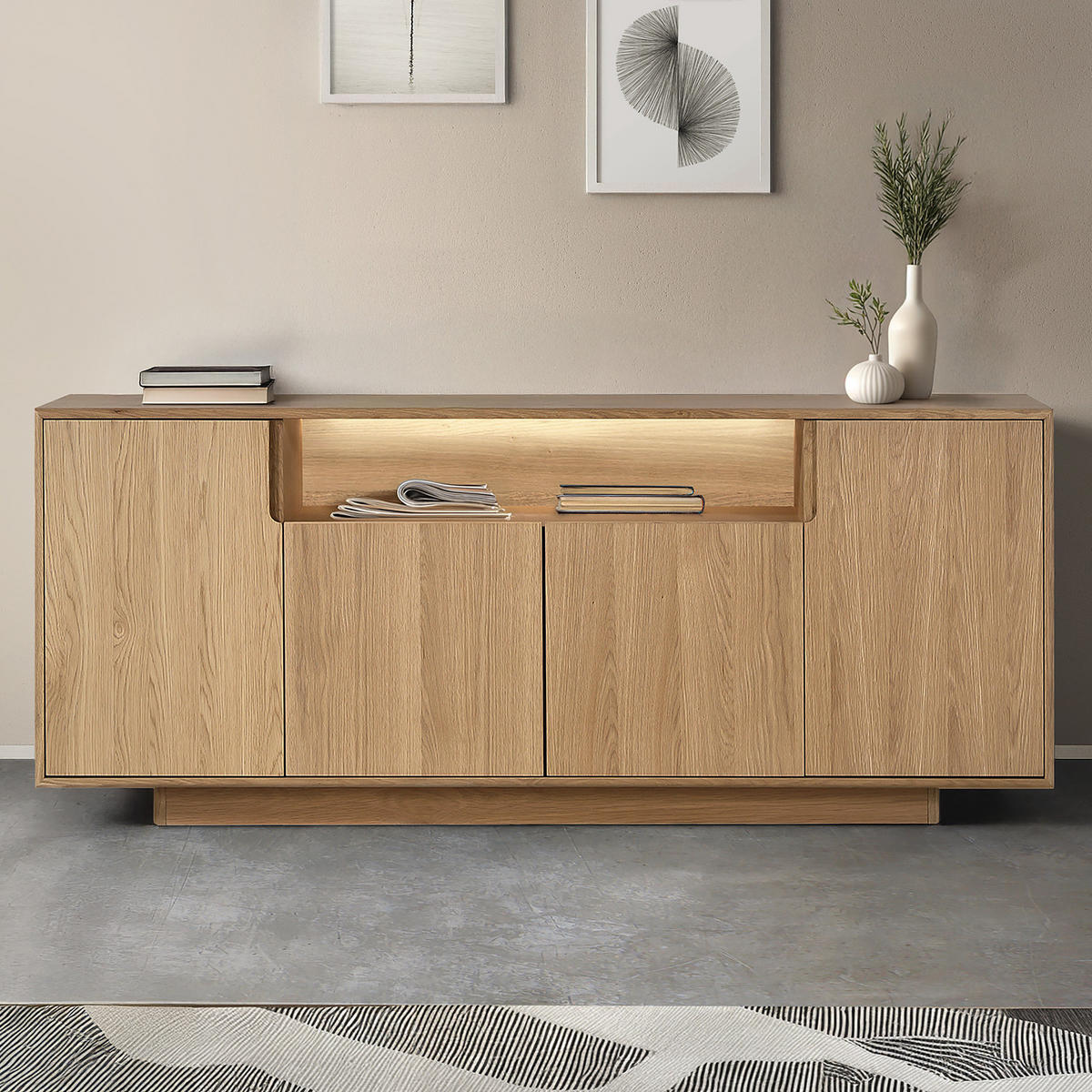 SIDEBOARD - Eiche teilmassiv - Eiche - Braun, Eichenholz/Holz (180/75/40cm) - home24