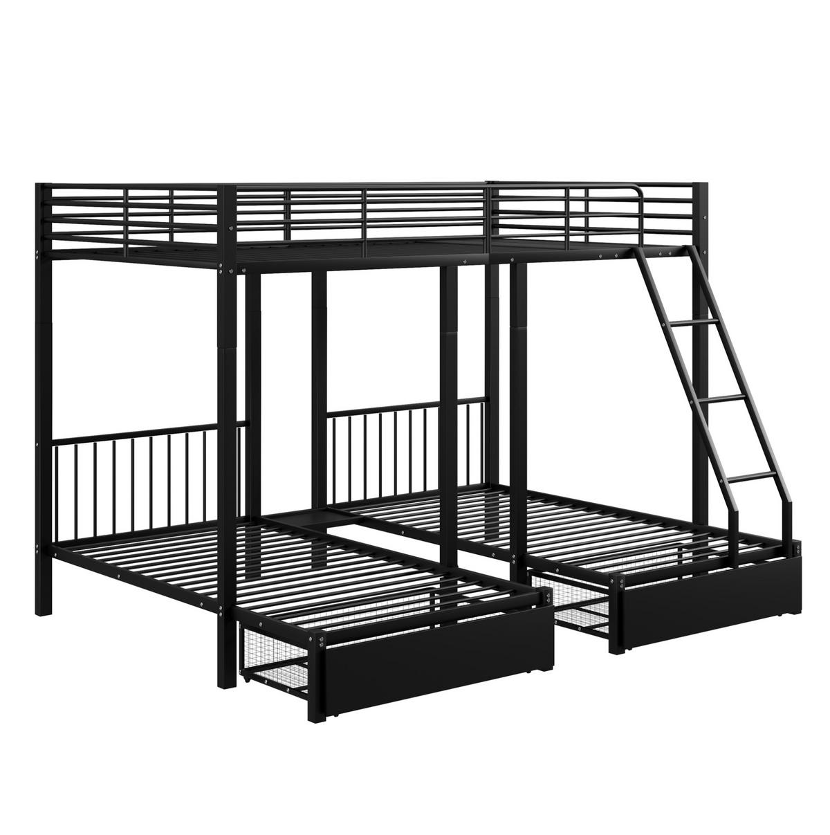 ETAGENBETT Kinderbette 140/200 und 2 x 90/200 cm aus Metall mit 2 Schubladen Schwarz - Schwarz, Metall (140/200cm) - Modenvie