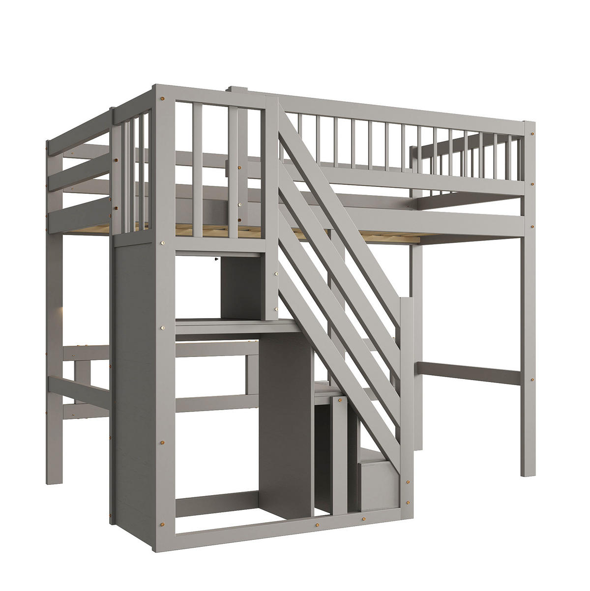 HOCHBETT 90/200 cm in Grau mit Stauraumtreppe und Rausfallschutz - Grau, Holzwerkstoff (90/200cm) - BEAOK