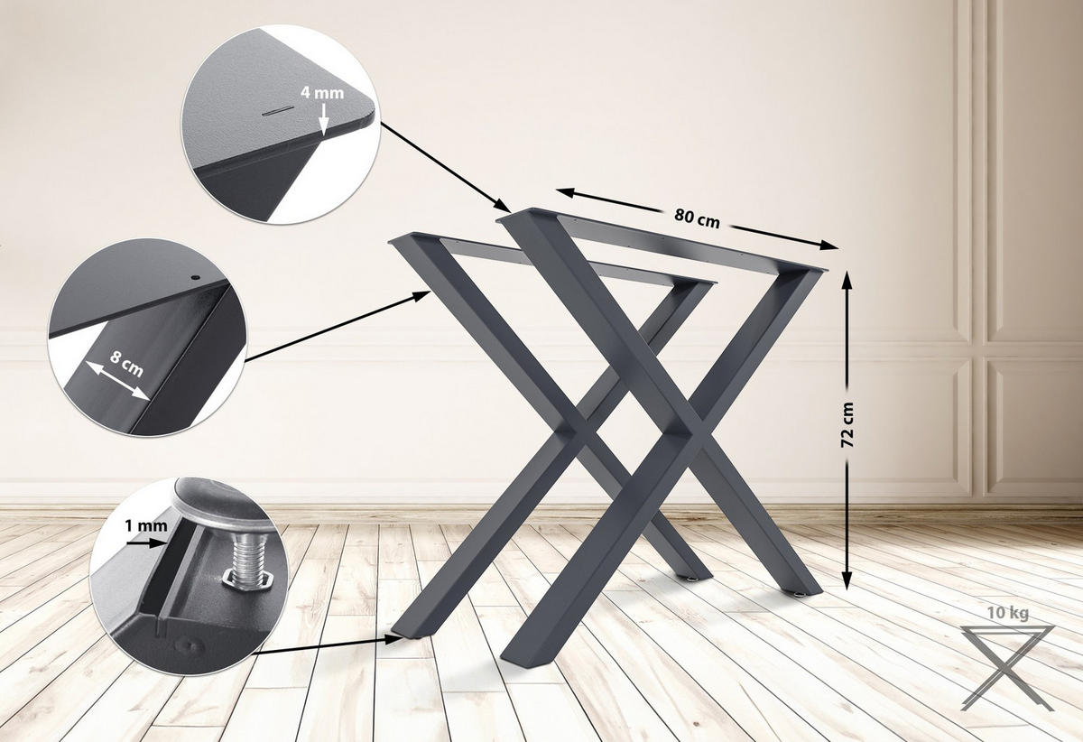 TISCHBEIN 2er Set Metall grau - Grau, Metall (8/72/70cm) - CLP