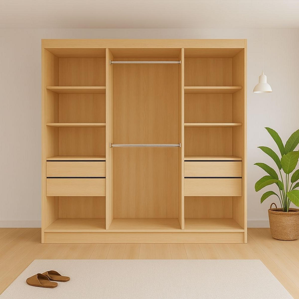 SCHWEBETÜRENSCHRANK Lami mit Spiegel und Lamellen, 215x200x61cm, eiche Sonoma+ Weiß - Weiß/Sonoma Eiche, Holzwerkstoff (200/215/61cm) - AN-Moebel 4u