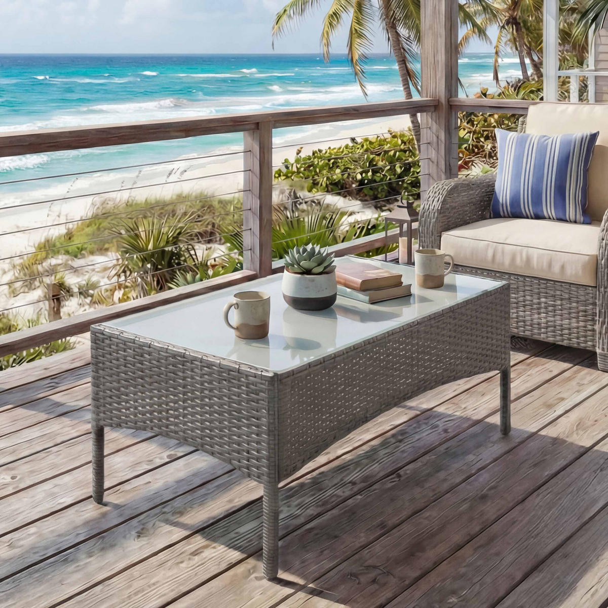 POLY-RATTAN GARTENTISCH rechteck Grau - Grau, Kunststoff (48/79/38cm) - MCW