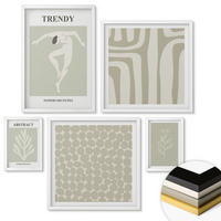 WANDBILDER 5er-Set - 50x50 cm & 20x30 cm & 40x60 cm Weißer Rahmen - Pflanzen- und geometrische Muster - Weiß, Kunststoff (40/60cm) - ArtPrintCave