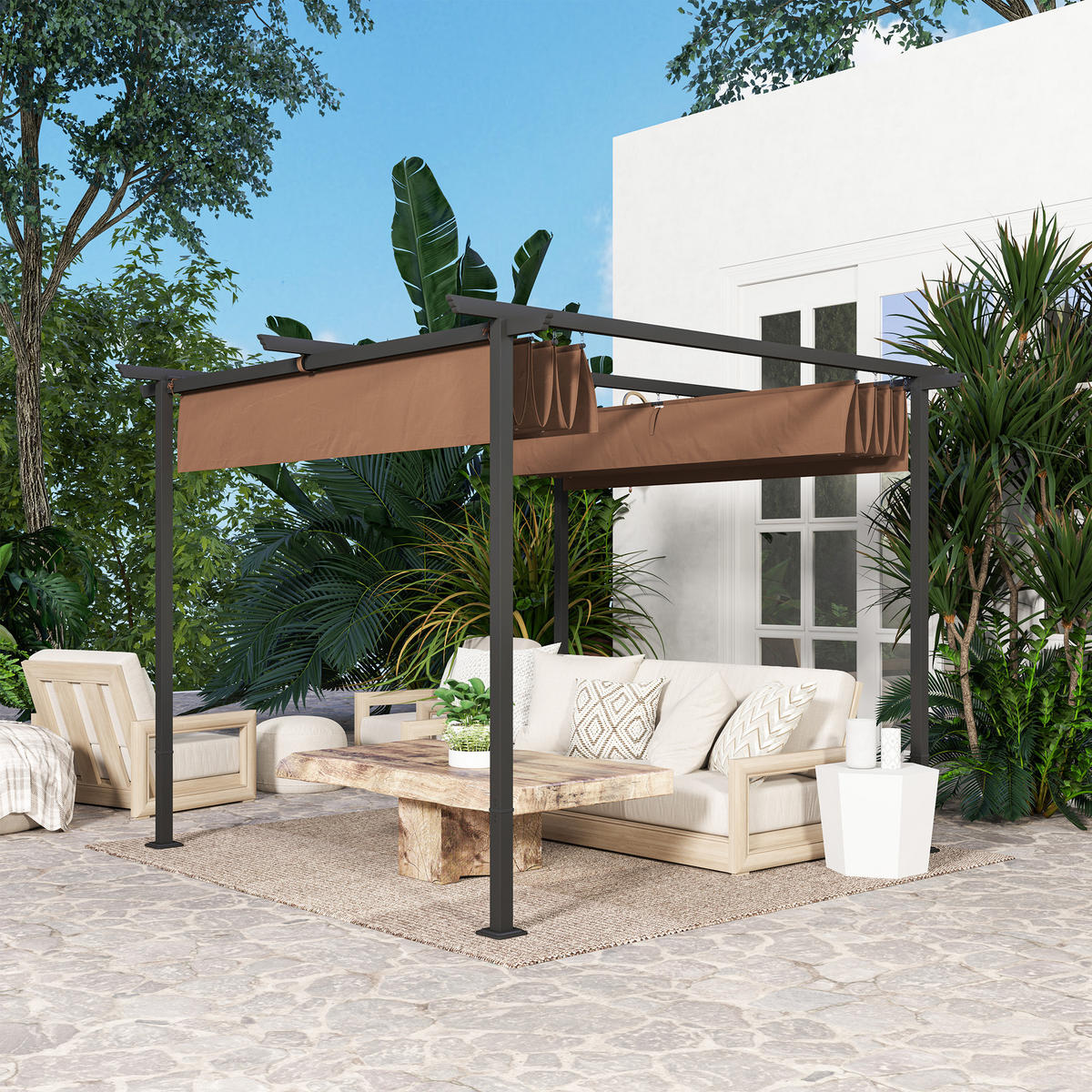 PERGOLA DE-12651 300/300 cm ausziehbar mit Magnetverschluss Braun - Braun, Textil (300/227/300cm) - ComfortXL
