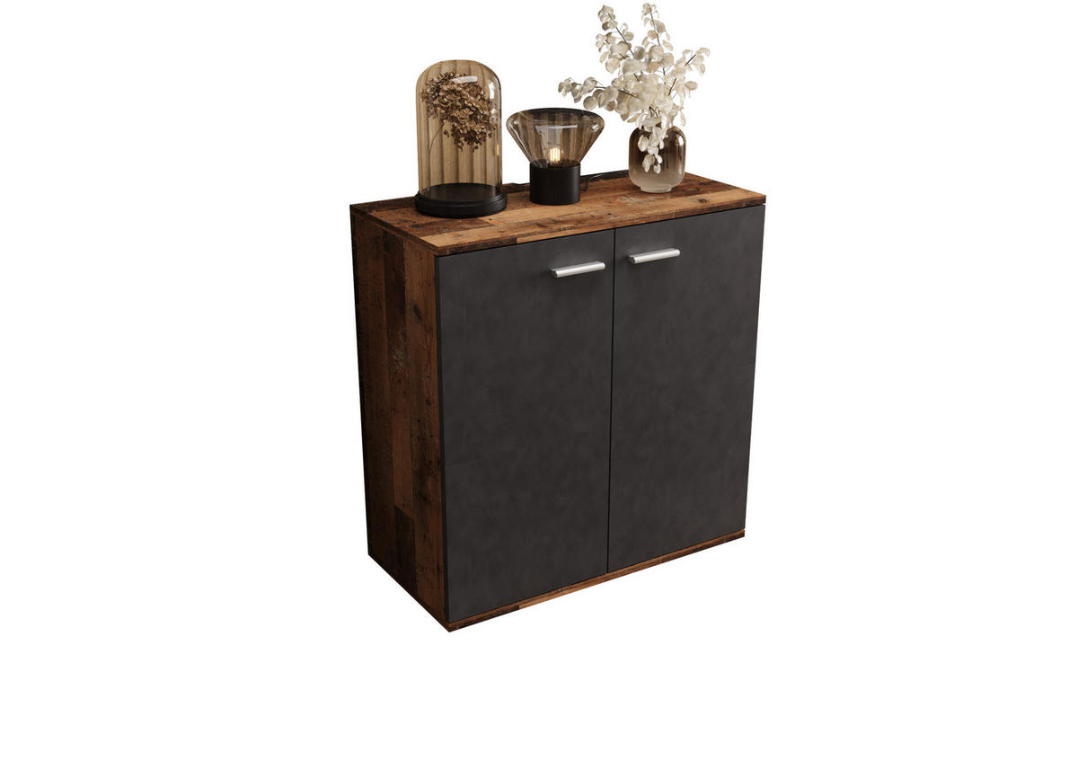 KOMMODE London LMK 2D mit 2 Türen, Sideboard in Farbe: Dunkelbraun|Schwarz, Größe: 71 x 75 x 35 cm - Dunkelbraun/Schwarz, Holzwerkstoff (71/75/35cm) - O-Sofa