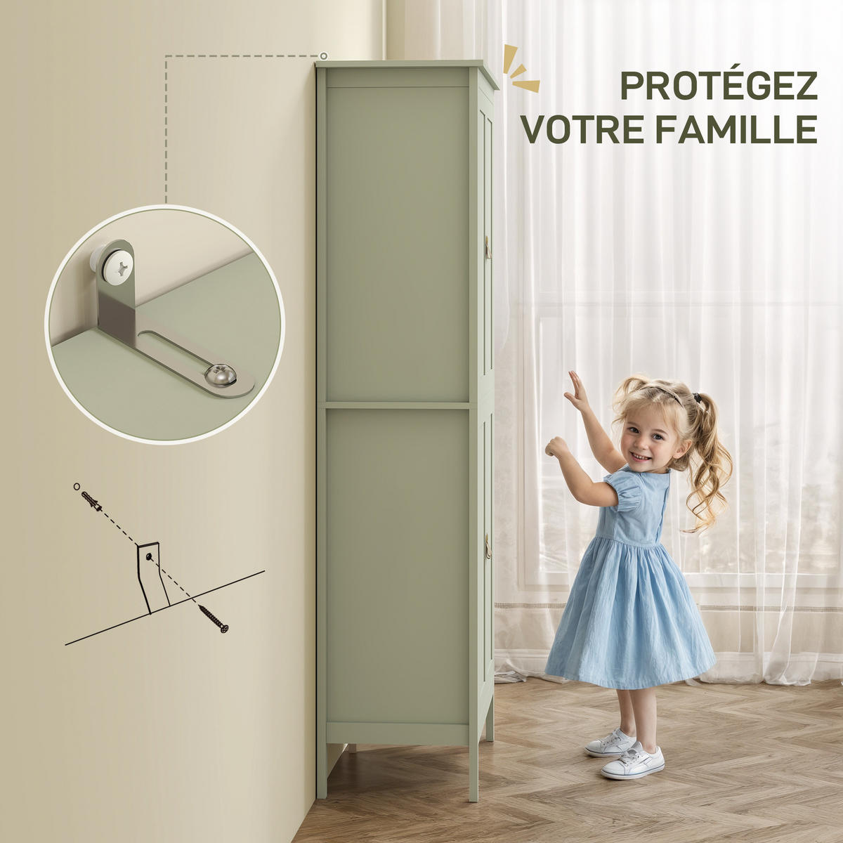 HIGHBOARD DE-11186 Höhenwandschrank mit LED & Bewegungssensor Grün - Grün, Holzwerkstoff (40/176.5/80cm) - ComfortXL