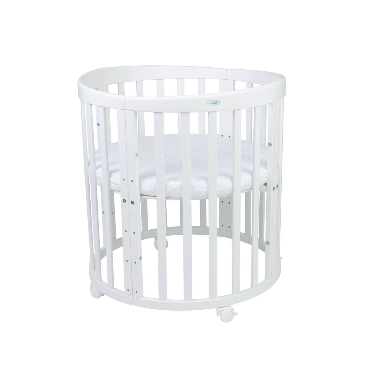 BABYBETT WHITE OVAL 7in1 mit Matratze - Weiß, Holz/Textil