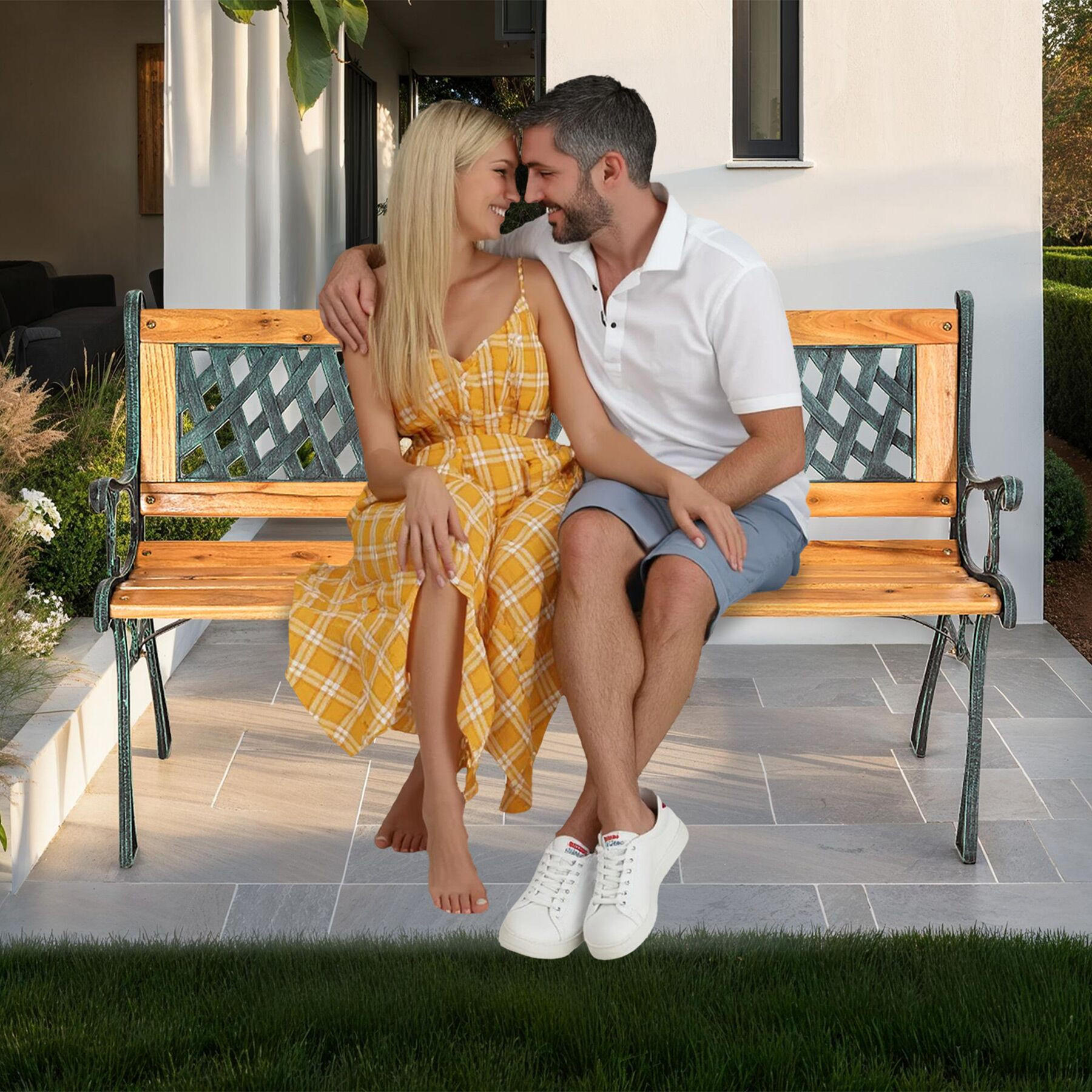 Thumbnail - tectake Gartenbank, Braun, Holz, Patchwork, 51x73x128 cm, CE, Gartenmöbel, Gartenbänke