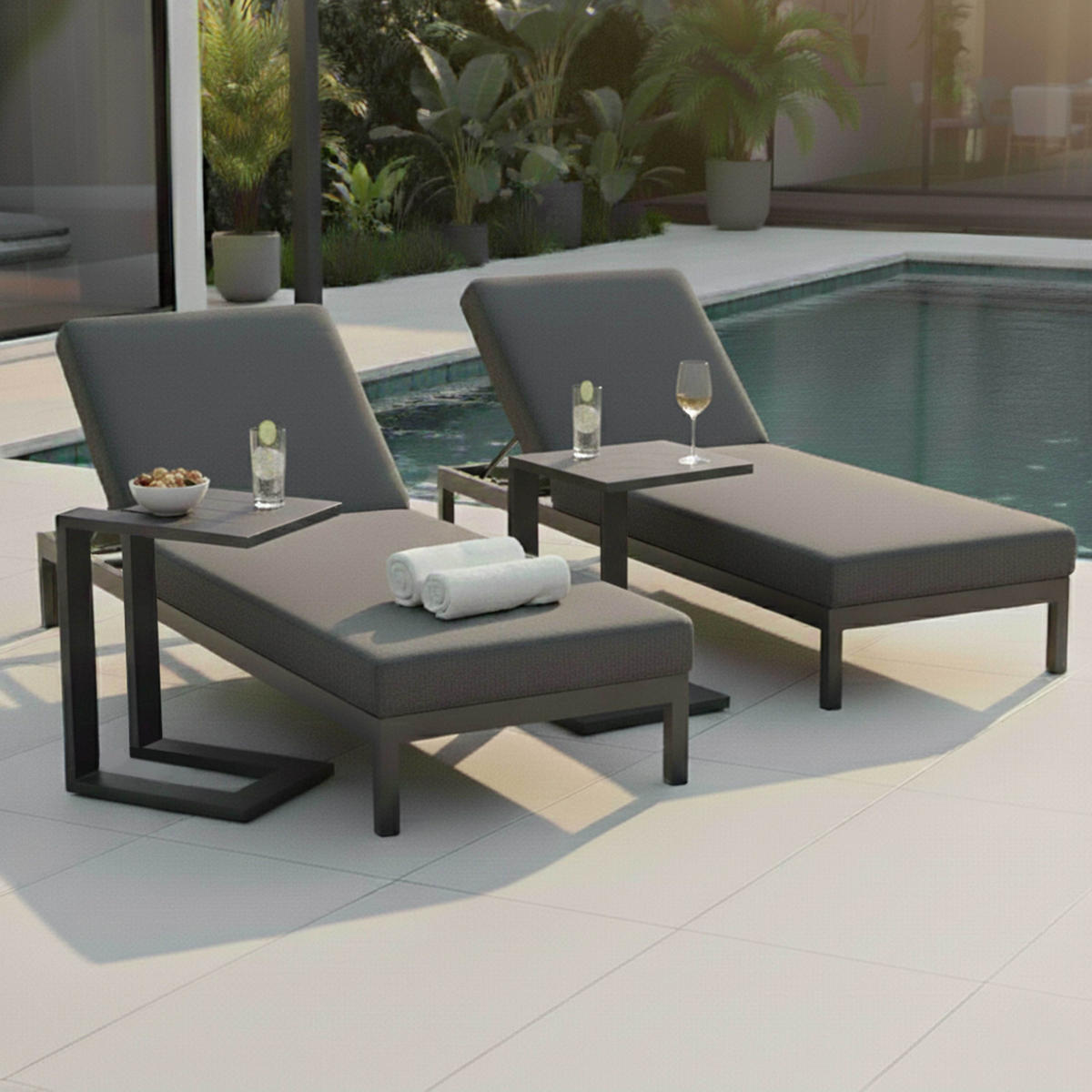 SONNENLIEGE mit Ablage, 4-tlg., Grau - Grau, Metall (75/74/202cm) - Oviala