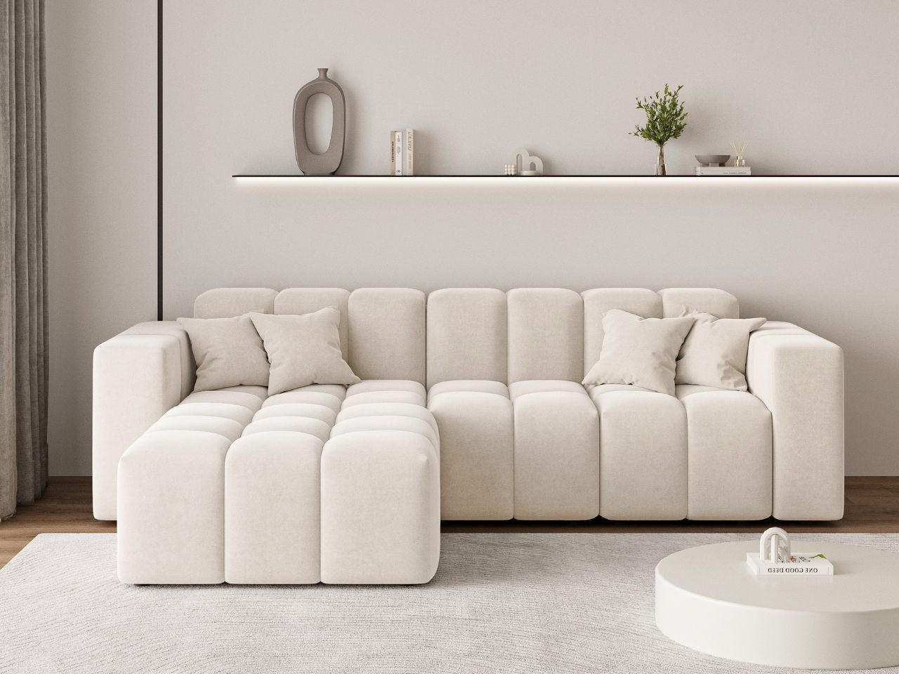 ECKSOFA Loopo Creme Links - Creme, Holz/Textil (265/180cm) - Graingold