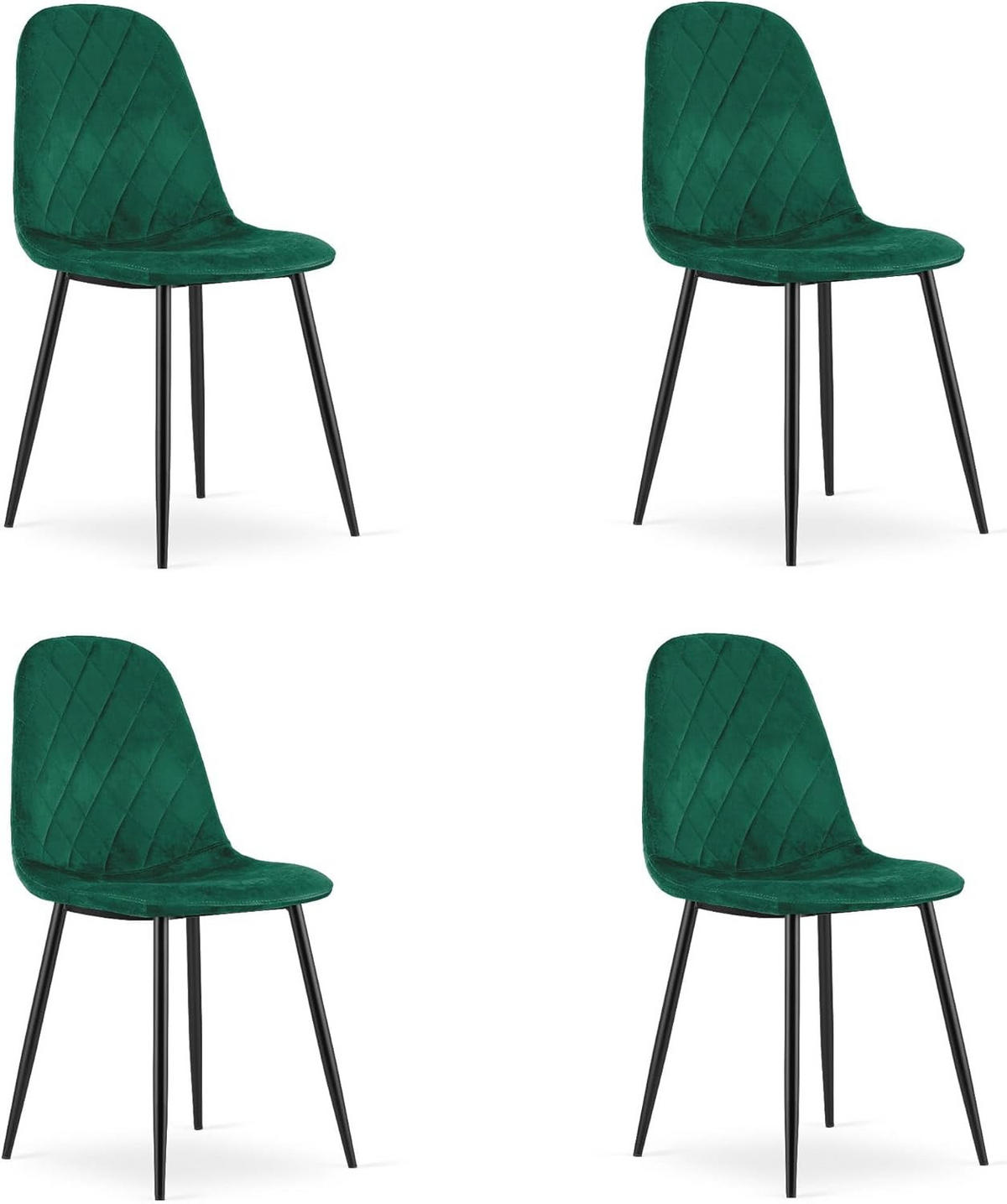 ESSZIMMERSTUHL 4er Set Dunkelgrüner Velours, Diamant-gepolsterte Rückenlehne, Bequeme Sitzfläche - Grün, Textil (46/89/51cm) - Best For Home