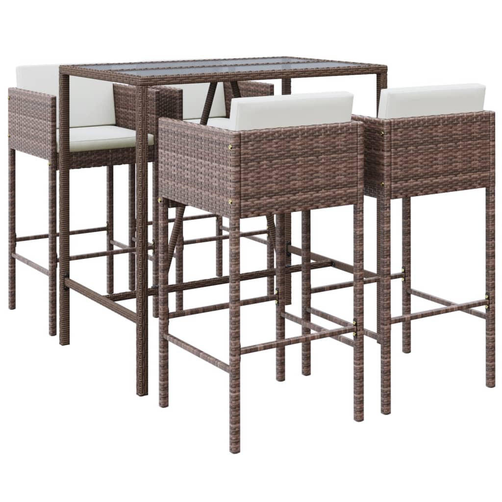 GARTENBAR-SET 5-teilig Mit Kissen Braun Poly Rattan - Braun, Kunststoff - vidaXL