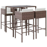 GARTENBAR-SET 5-teilig Mit Kissen Braun Poly Rattan - Braun, Kunststoff - vidaXL