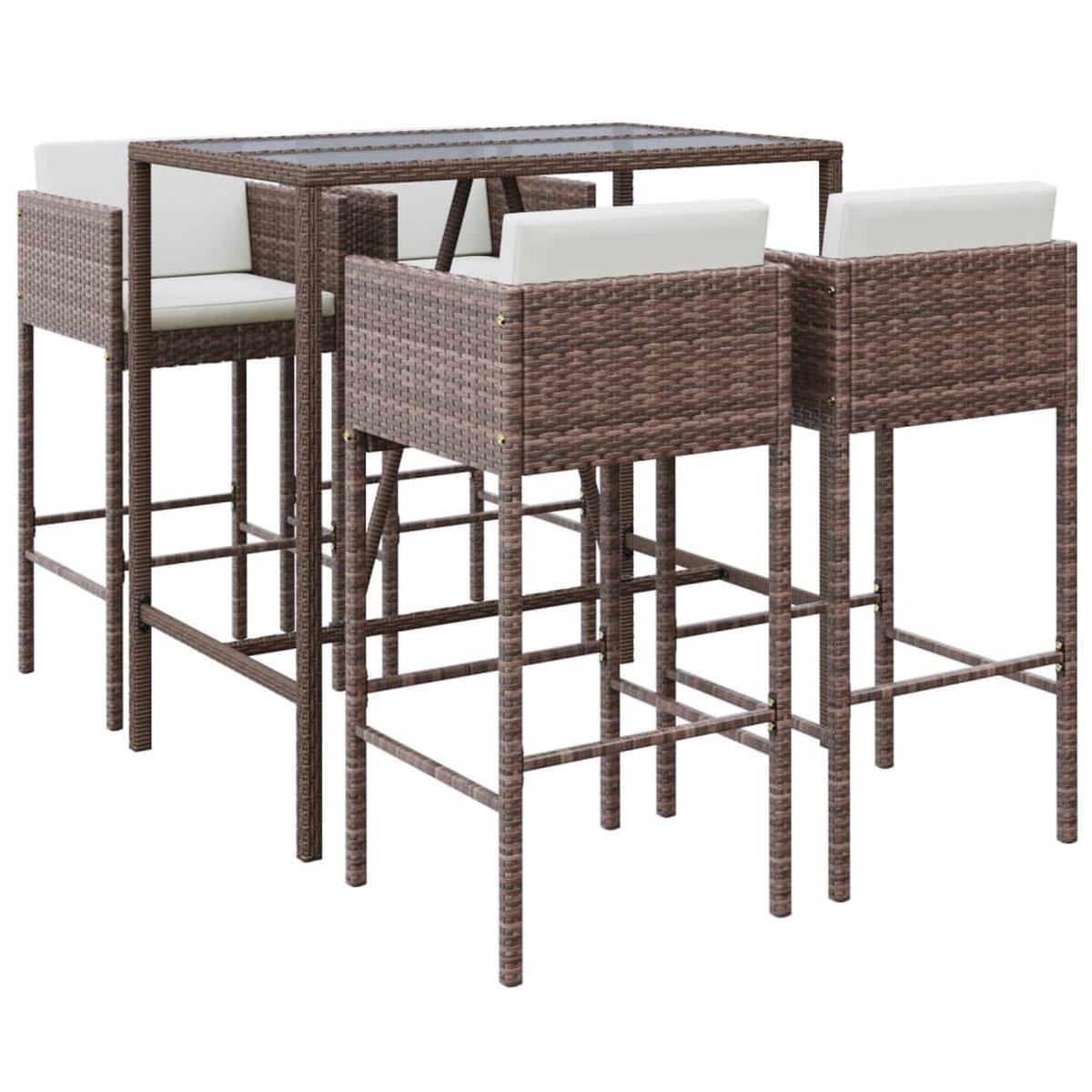 GARTENBAR-SET 5-teilig Mit Kissen Braun Poly Rattan - Braun, Kunststoff - vidaXL