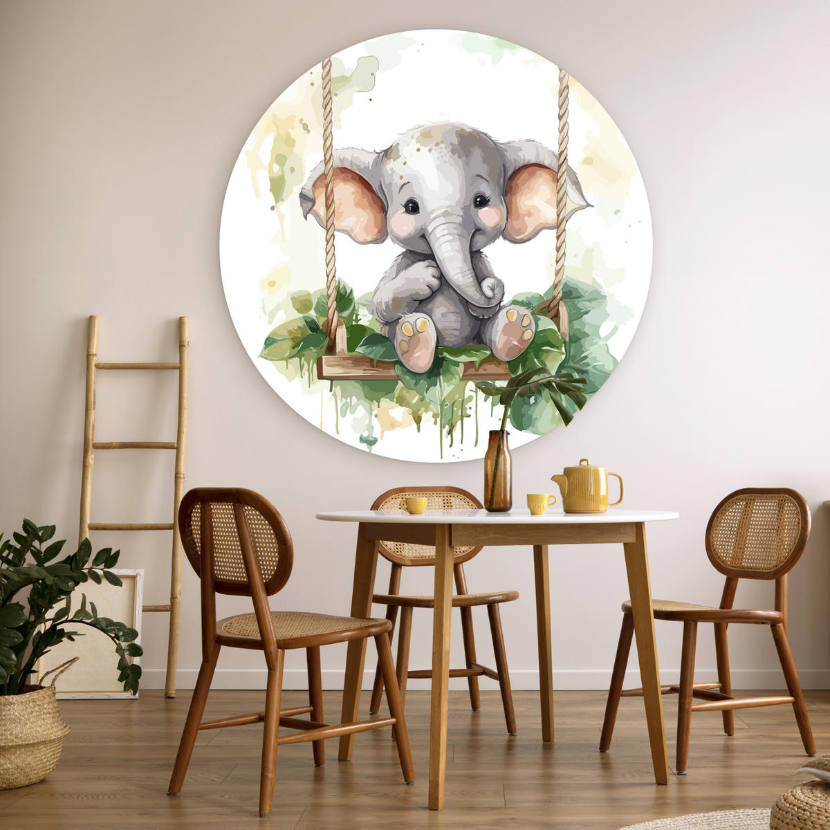 WANDBILD Elefant - Tier - Kinder - Dschungel 120x120 cm - Hellgrau, Kunststoff (120/120cm) - MuchoWow