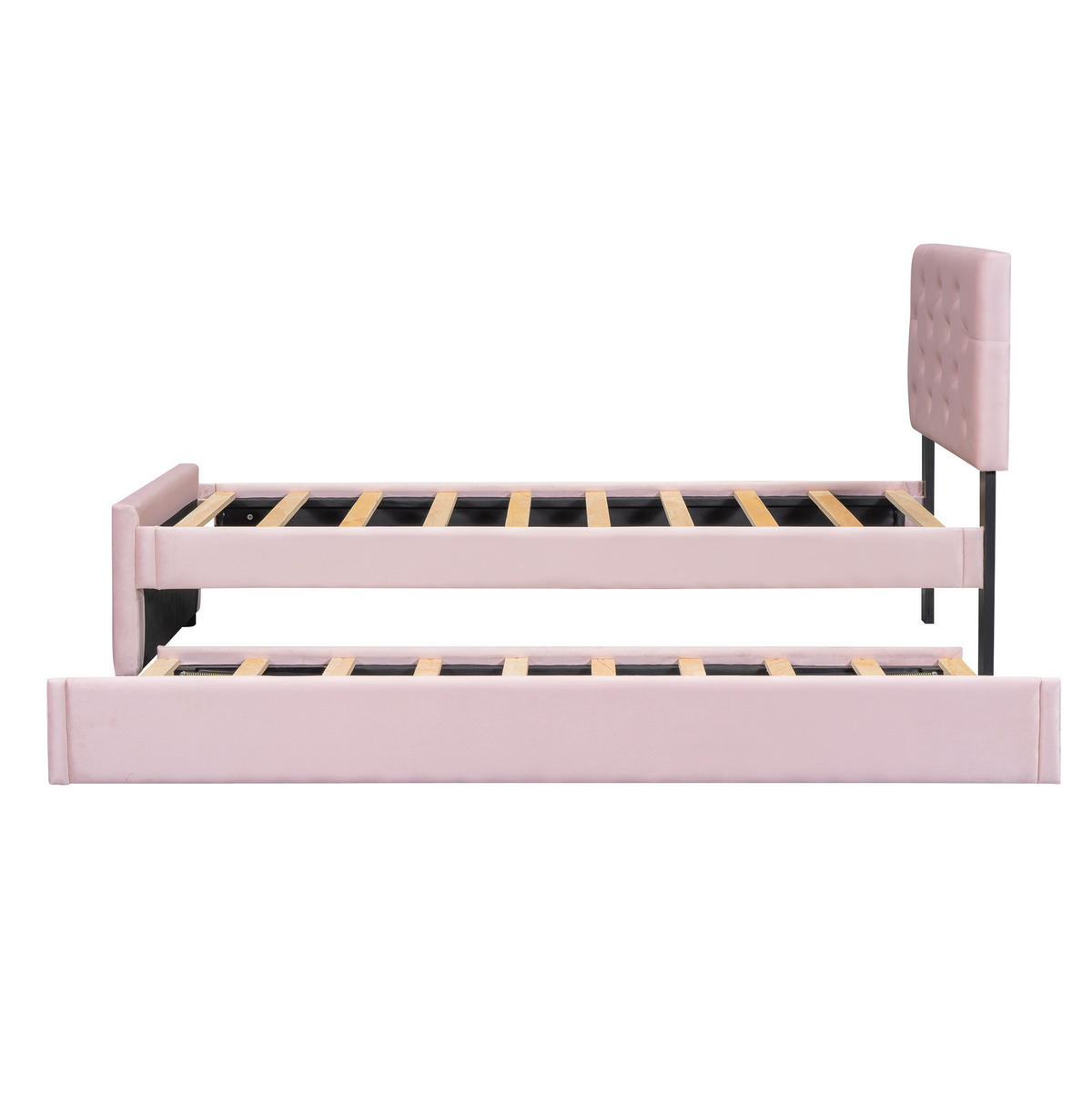 POLSTERBETT 90/200 cm Rosa aus Samt mit Rollbett - Rosa, Textil (90/200cm) - OKMYHOME