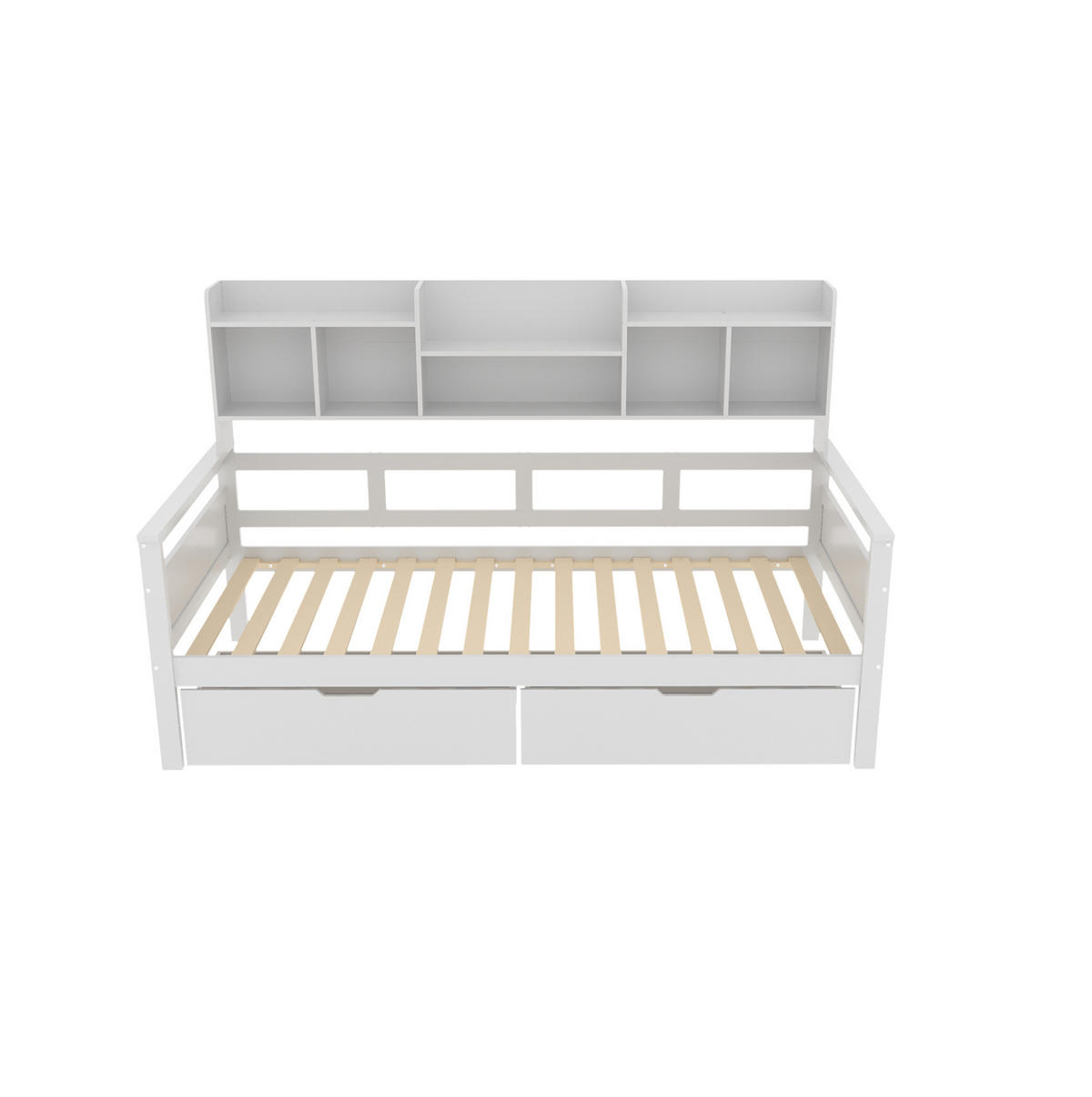 KINDERBETT 90/200 cm als Schlafsofa mit 2 Schubladen, Seitenregalen und Lattenrost, Weiß - Weiß, Holzwerkstoff (90/200cm) - Redom