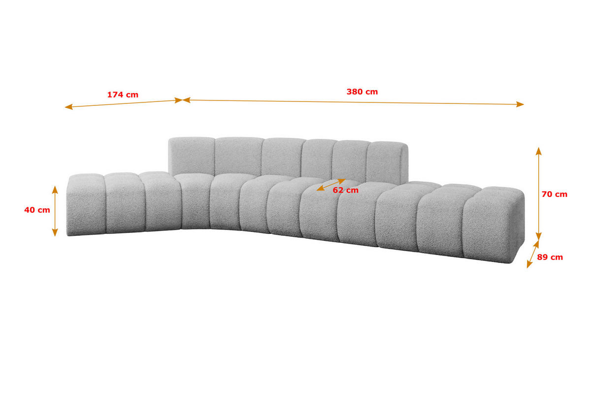 ECKSOFA modulares Sofa Solven-L1 - 380x174x70 cm Hellgrau - Hellgrau, Holzwerkstoff/Textil (380/174cm) - ALTDECOR