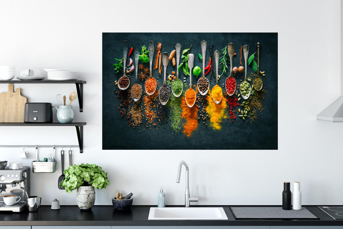 WANDTATTOO Kräuter - Gewürze - Löffel 120x80 cm - Currygelb, Kunststoff (120/80/0.1cm) - MuchoWow