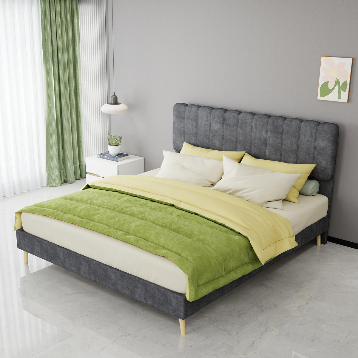 POLSTERBETT 160/200 cm DE-35459 mit Kopfteil Grau - Grau, Metall (160/200cm) - ComfortXL