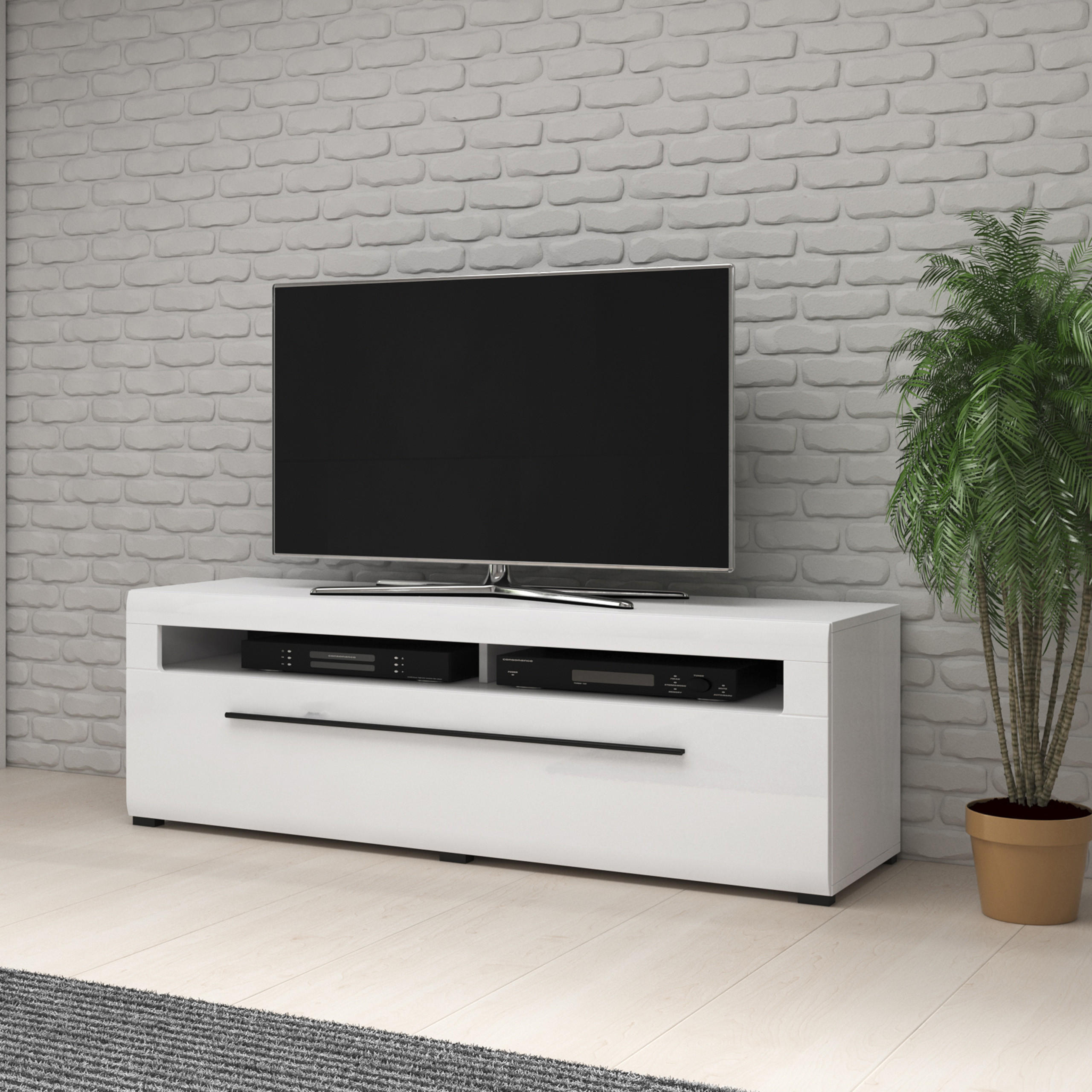 LOWBOARD TULLIA 160x50x52 cm mit 2 Schubladen Weiß - Weiß, Holzwerkstoff (160/52/50cm) - MASSENO