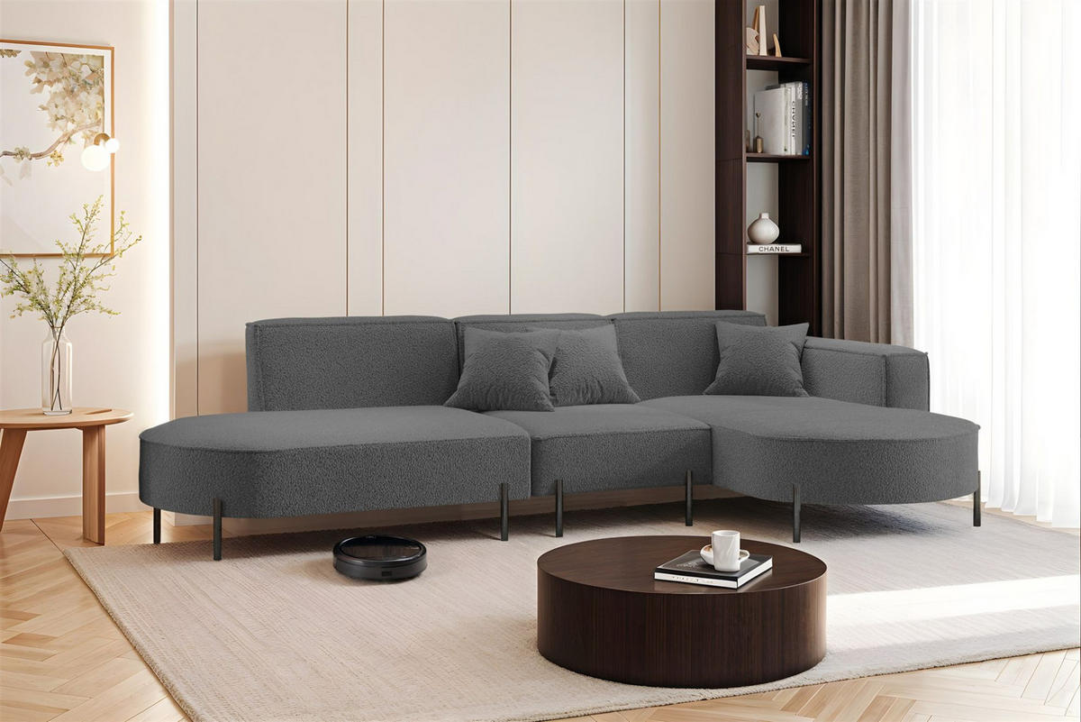 ECKSOFA Valencia - Dunkelgrau, Holzwerkstoff/Textil (321/165cm) - Fun Möbel