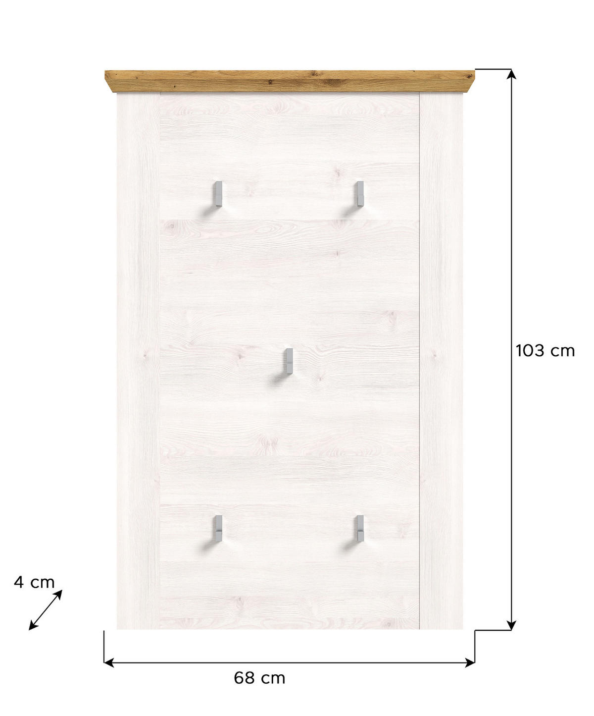 GARDEROBENPANEEL weiß Lärche Landhaus 68 cm, Flurgarderobe mit 5 Kleiderhaken - Weiß/Eiche Artisan, Holzwerkstoff (68/103/4cm) - Inn.Furn